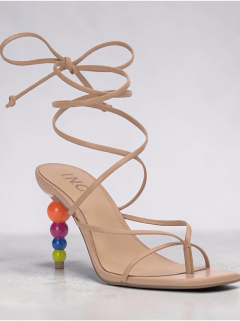 INC International Concepts LELLINA Nude Strappy Beaded-Heel Stiletto Sandal, 6.5